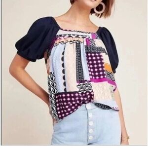 Anthropologie Maeve Catiana Patchwork Puff-Sleeve Blouse small
